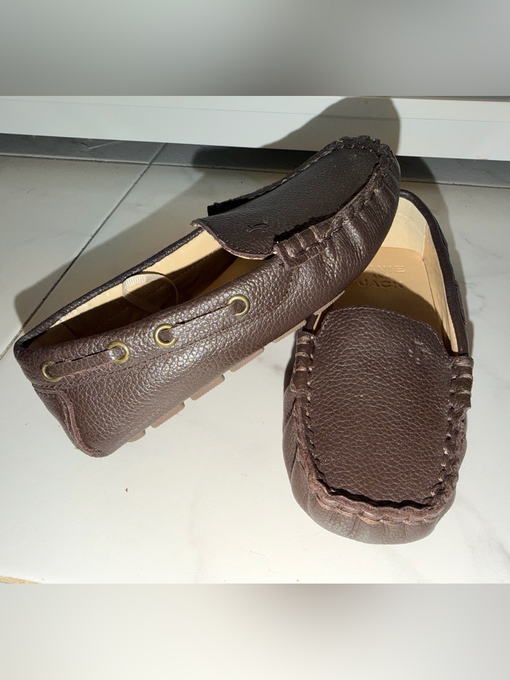 Janie and Jack little boys Brown Pebbled Leather Moccasin Loafers